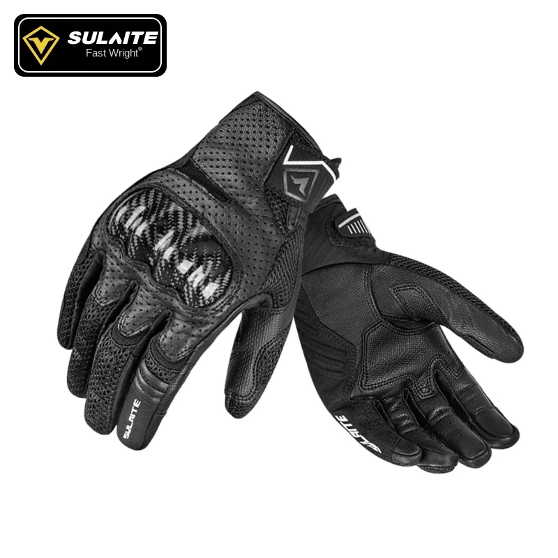 ULAITE Motorcycle Gloves Retro Leather Comfortable Breathable Non-slip Off-road Carbon Fiber Four Seasons for Men and Women