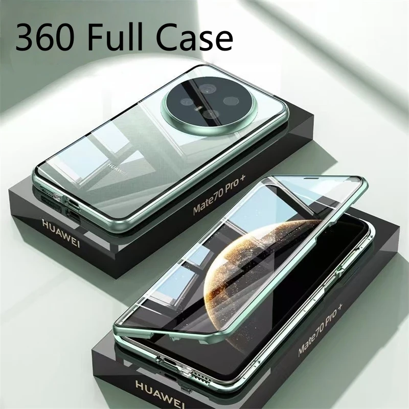 

Полный чехол 360 для Huawei Mate 70 Pro 60 Mate50 50Pro 40 30, двухсторонний магнитный адсорбционный металлический чехол из закаленного стекла