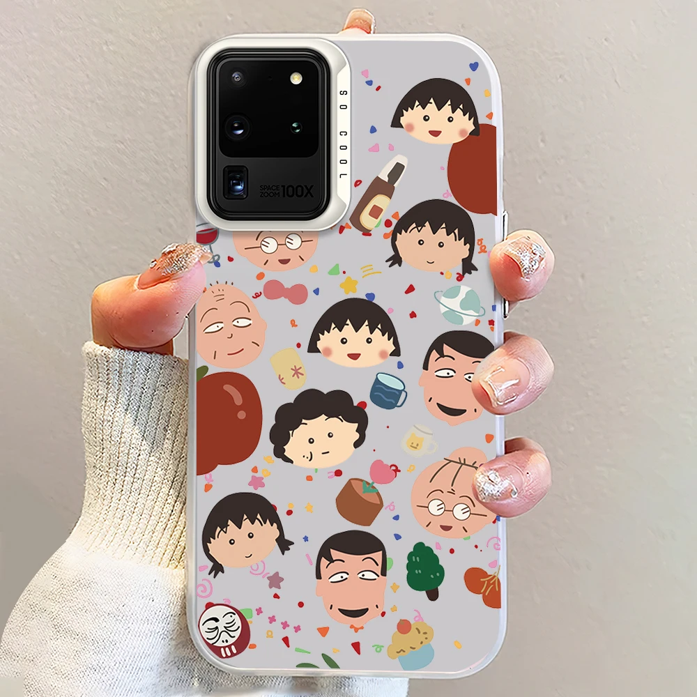 Anime C-Chibi M-Maruko-chan Laser Phone Case for Samsung S24 23 22 ULTRA A25 33 32 34 S PLUS IMD Shockproof Silicone Coque