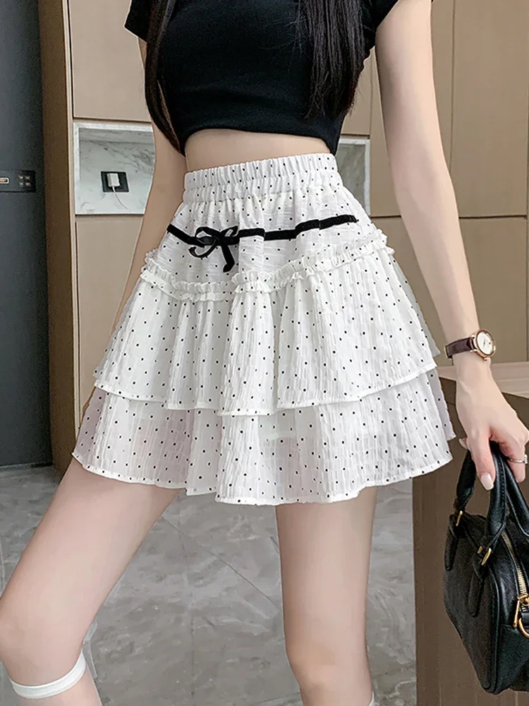 Mini jupe trapèze pour femmes, chic, décontractée, mignonne, à pois, mode coréenne, élégante, taille haute