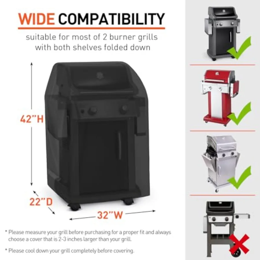 Small Grill Cover for Outdoor Grill 32 Inch, Heavy Duty Waterproof 2 Burner Gas BBQ Cover Compatible with Weber Spirit Charbroi - view 2