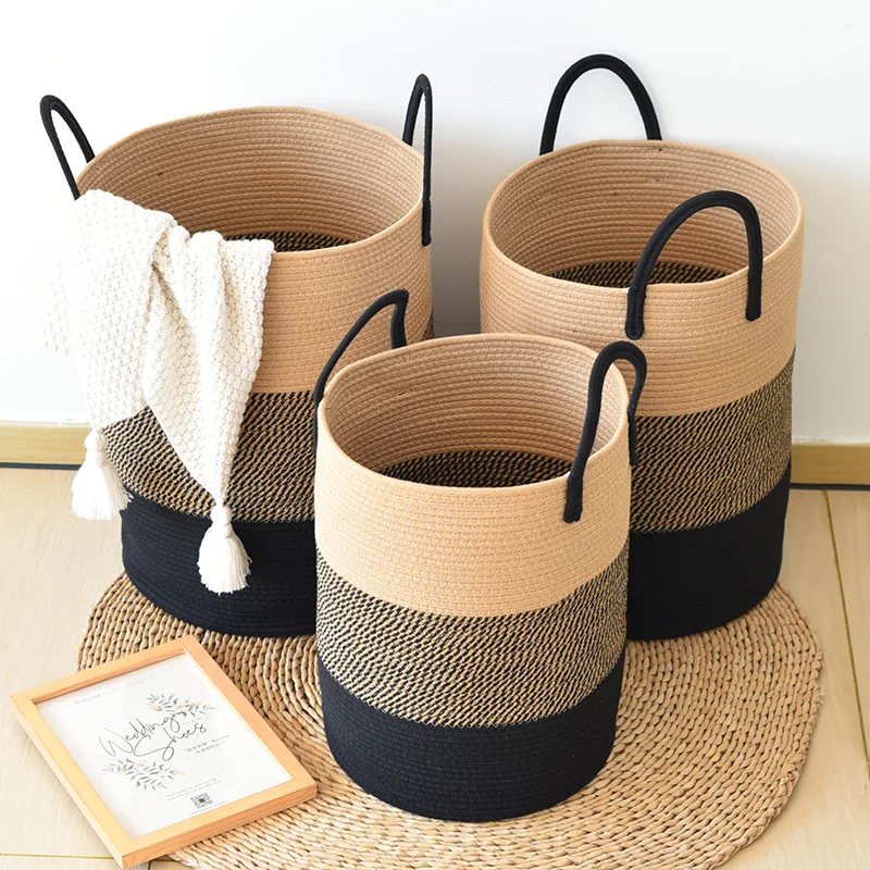 

Storage Baskets, Nordic Round Cotton Rope Storage Baskets, Woven laundry basket , Oversized Clothes Foldable Storage Basket