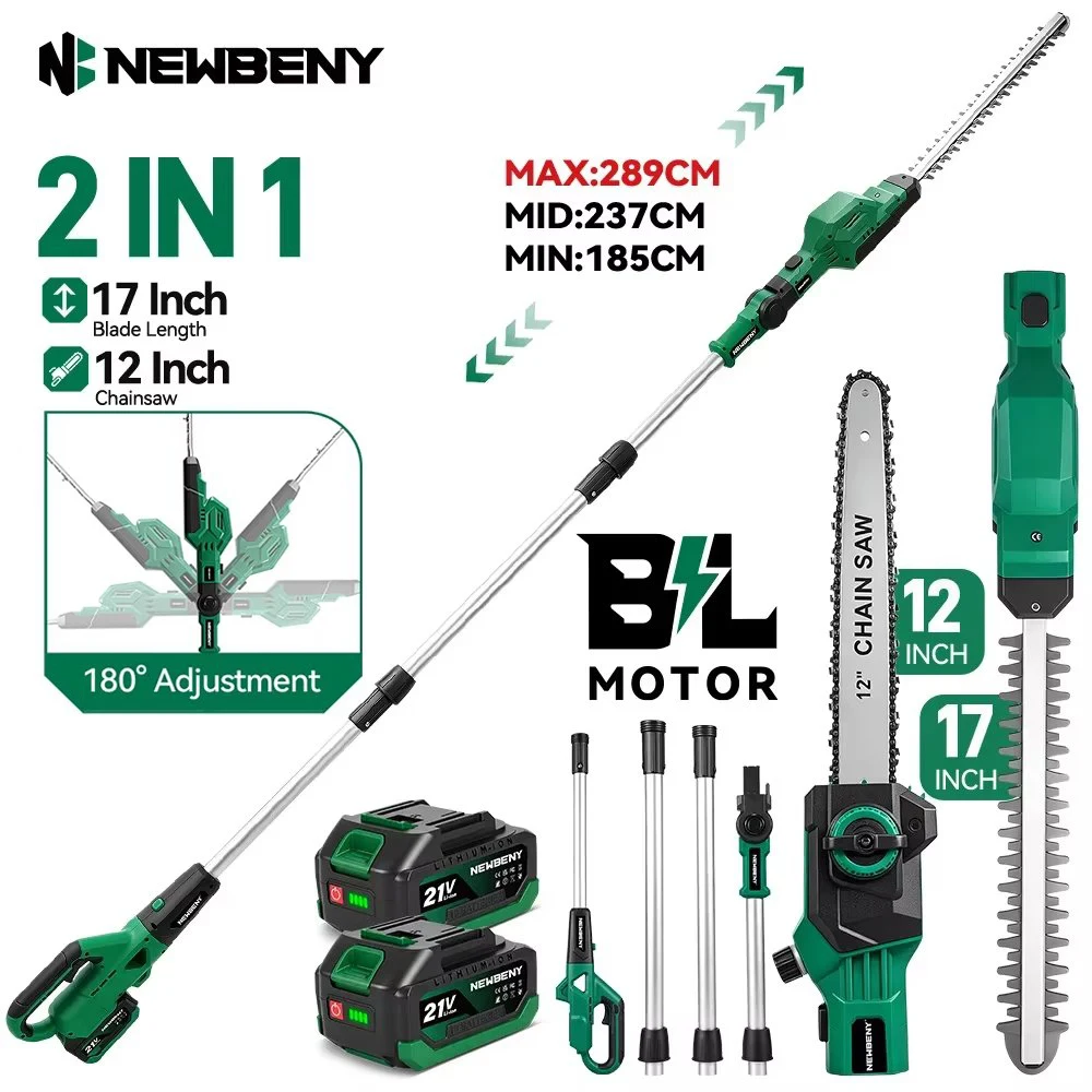 NewBeny Bürstenloser 2-in-1 Astsäge & Elektrischer Heckenschneider Teleskopierbare Verstellbare Kettensäge Schneidwerkzeug für Makita Akku