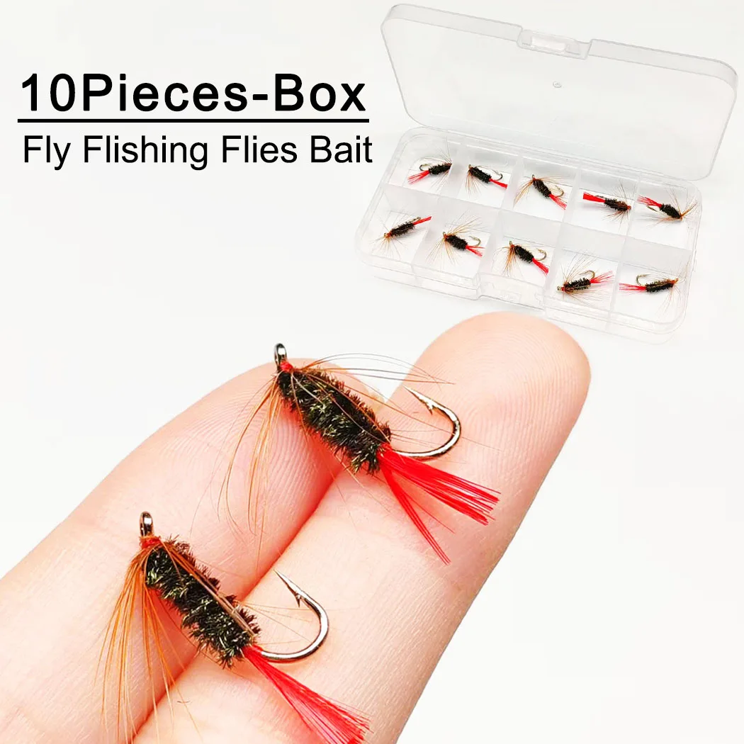 10 Teile/schachtel Fliegenfischen Fliegen Trockenfliegen Lockt Redtail Trockenköder Forelle Künstliche Nymphen Köder für Angeln Forelle/Barsch köder