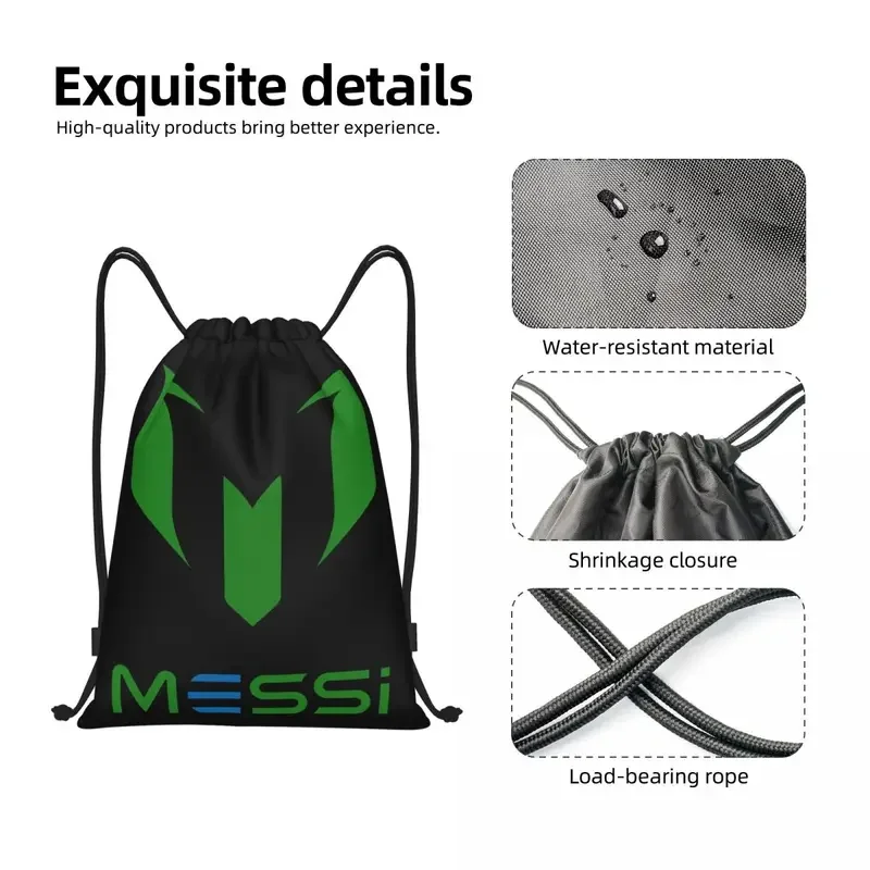 Mochila de Messi verde personalizada para hombre y mujer, bolsas ligeras con cordón para gimnasio, saco deportivo para viajar, 10 unidades