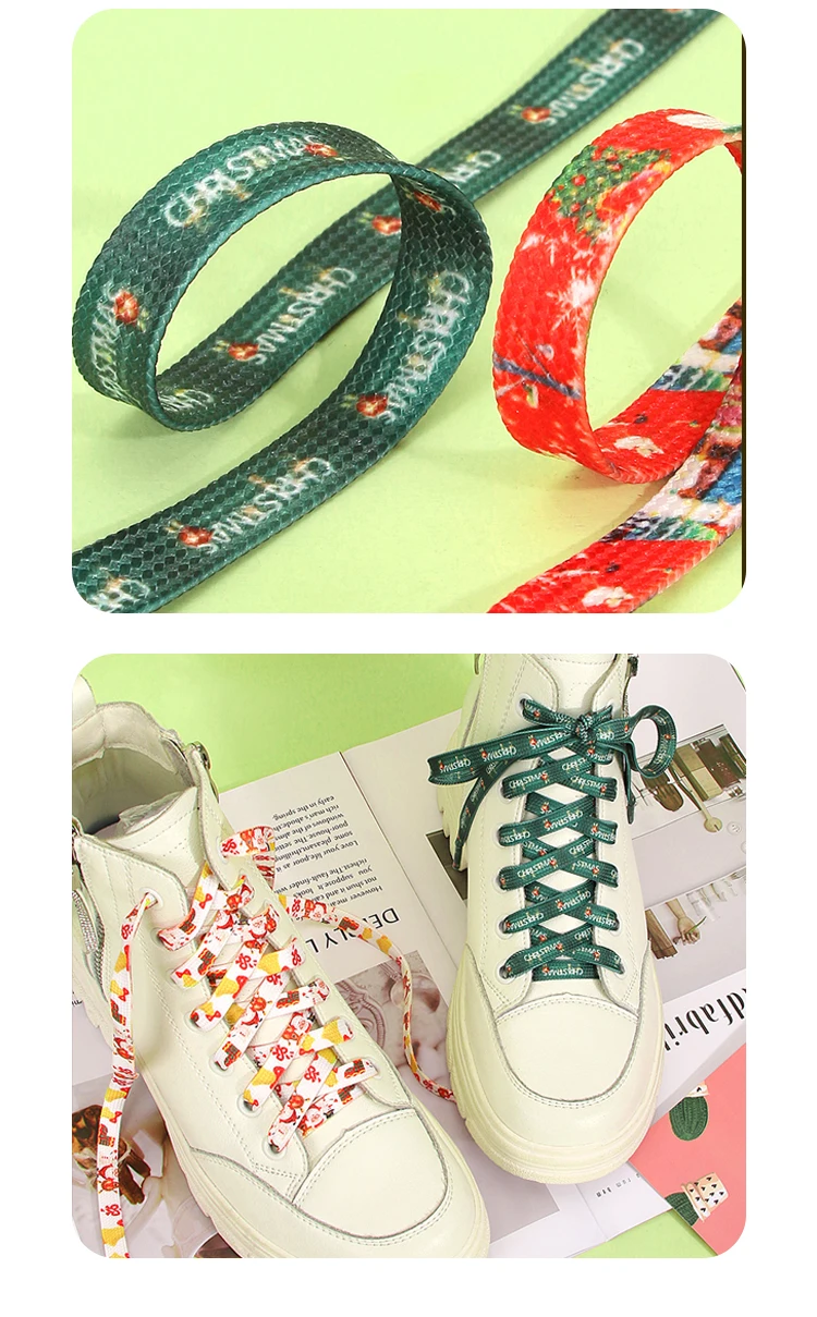 Winterliche Weihnachts-Themen-Flachschuhbänder mit Aufdruck, Weihnachtskarneval, kreative Geschenke – Detail 10
