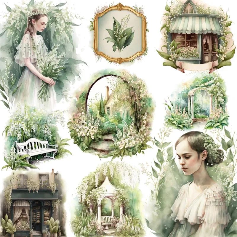 20Pcs/Pack Green Garden Girl Sticker DIY Craft Scrapbooking Album Junk Journal Decorative Stickers