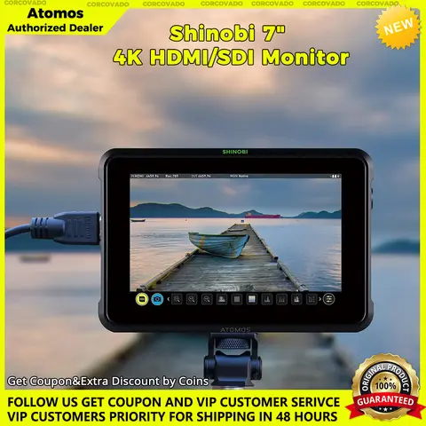 Atomos Shinobi Monitor portatile fotografico e video 4K da 7 pollici |   Monitor video con display touchscreen 1920 x 1200 con ingresso/uscita HDMI 2.0