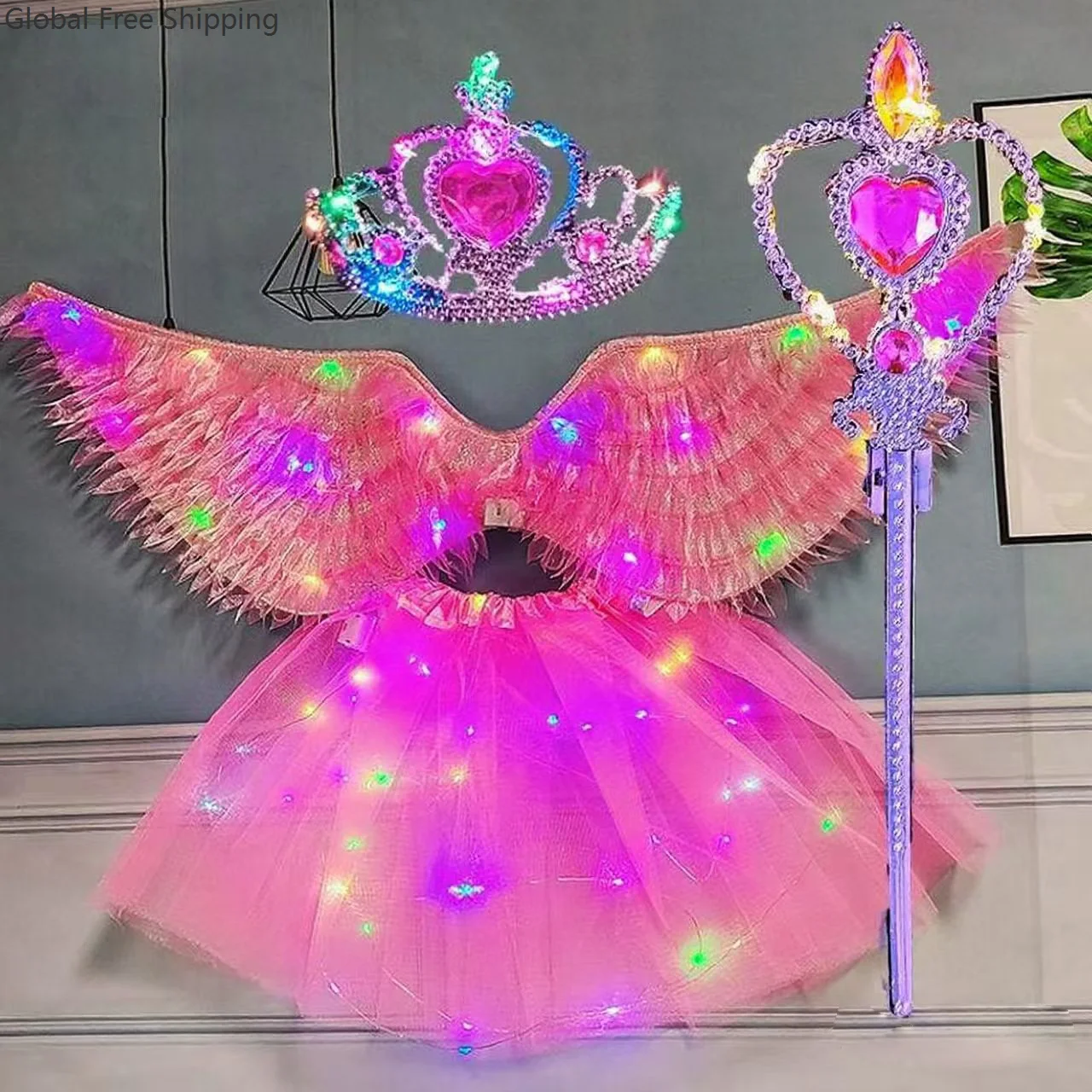 الأطفال تضيء أجنحة تول تنورة الملاك الزي فتاة الباليه تول سباركلي تنورة قصيرة تأثيري حفلة عيد ميلاد ماجيك الجنية مجموعة #1