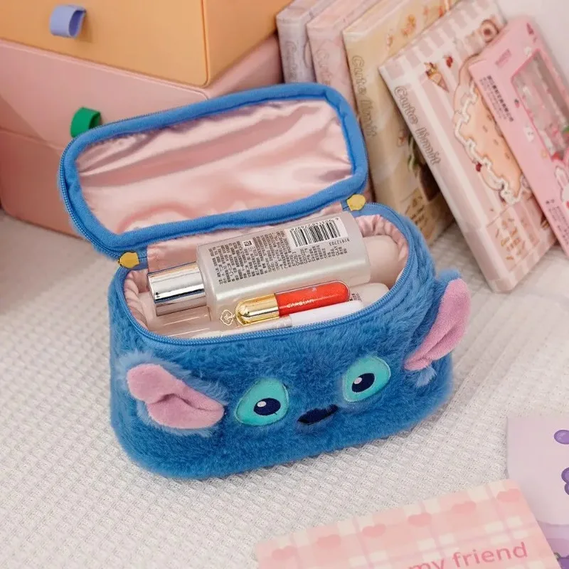 Disney Lilo & Stitch Women Cosmetic Bag Disney Cartoon Portable Bucket Bag Girls Large Capacity Storage Bags Plush Handbag Gifts