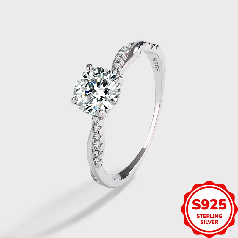 

Fashionable and Versatile Authentic S925 Silver Cross Four-Prong Women's Wedding Ring Commuting Simple