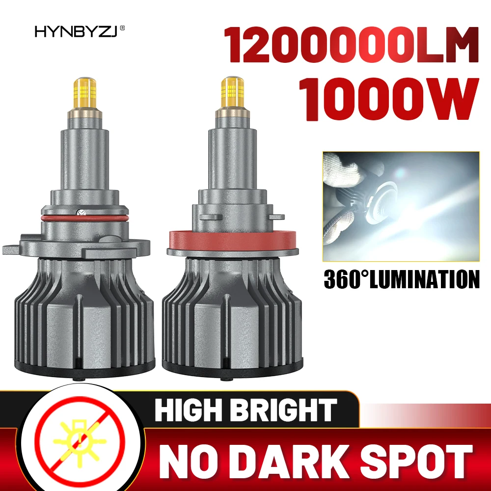 

HYNBYZJ H7 Светодиодная лампа для фар 1000 Вт H11 6-боковый чип CSP для светодиодных автомобильных фар Автодиод 360 Turbo LED 6000K 12 В Автомобильный
