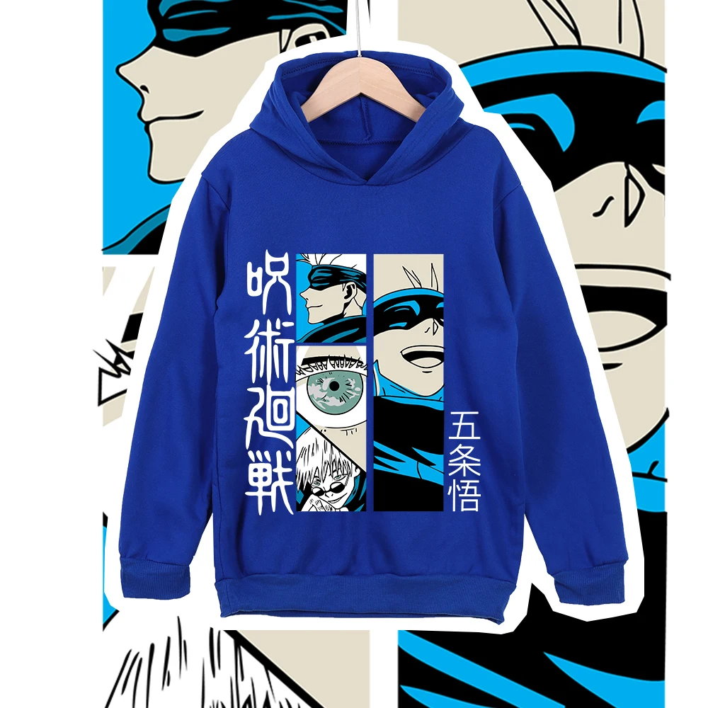 Anime Jujutsu Kaisen Gojo Satoru Print Hoodie Kinder Pullover Kapuzenpullover Herbst Streetwear Kinder Oberteile – Detail 5