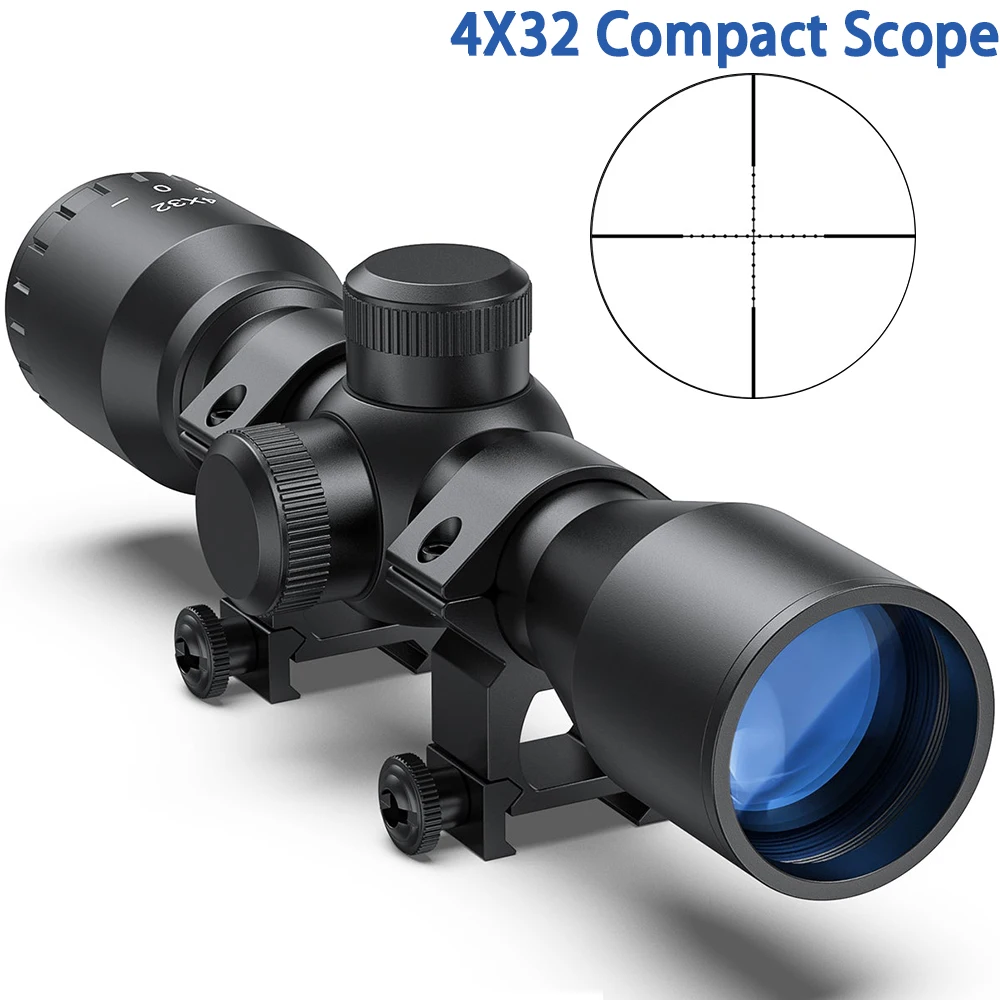 4X32 Compact Scope Mil-dot Crosshair Reticle Tactical Riflescope Optics Gun Scopes and Sights Collimator for 11/20mm Rail Mount