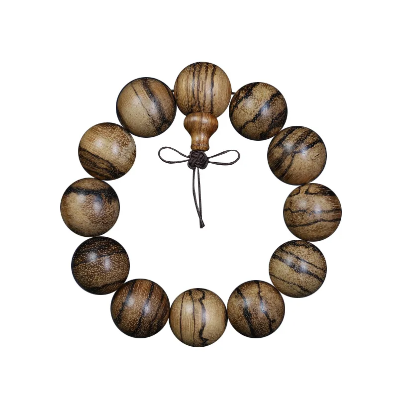 Vietnamese Agarwood Buddhist Bead Bracelet 2.0 Tiger Grain 108 Beads Square Pendant Unisex Prayer Bead Jewelry Gifts