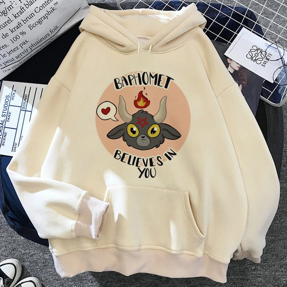 Baphomet hoodies women streetwear Kawaii Korean style 2023 Pullover female long sleeve top sweatshirts