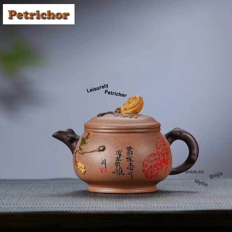 

200 мл эстетические чайники из фиолетовой глины Исин, горшок ручной работы для макетов, грязевой чайник с секцией из сырой руды и заварочным устройством, чайный сервиз Zisha, чайная посуда