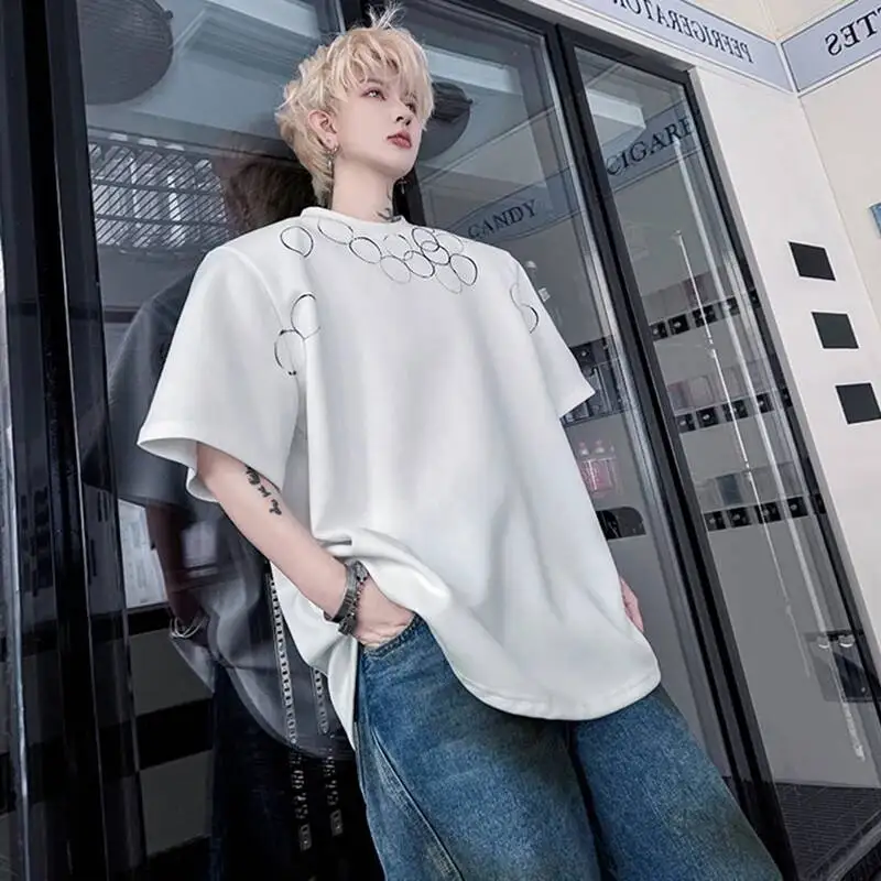 LUZHEN Short 2026 Summer New Sleeve Printed Shoulder Pad T-shirts Men's Trendy Loose Handsome Casual Tops Male Clothes JY7320