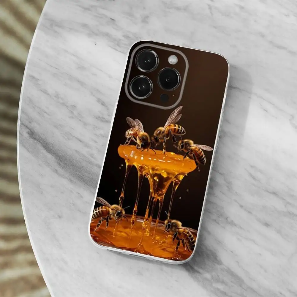 Cute Honey Bee Phone Case For iPhone 16,15,14,13,12,11,17 Pro,Max,Plus,X,XS,XR,SE,Mini Transparent Soft Cover view 5