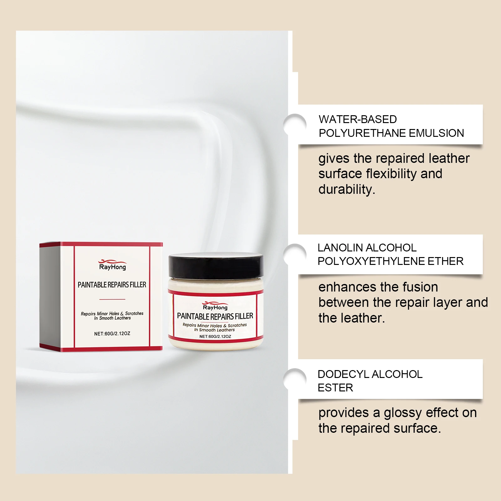 Professional Leather Repair Paste Filler Kit for Scratches Cuts & Holes Car Seat Sofa Furniture Restoration Permanent Paste