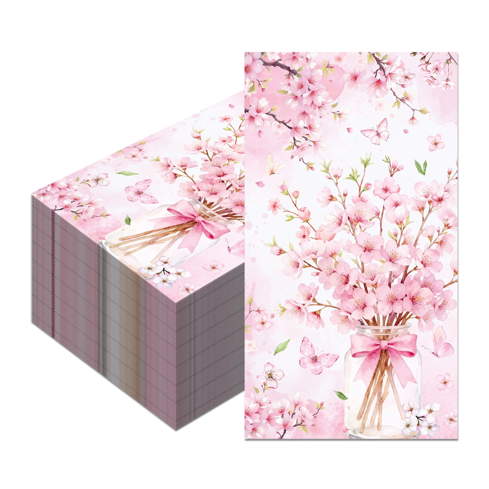 60pcs Disposable Paper Guest Towels Watercolor Pink Cherry Blossom Napkins Spring Floral Bridal Shower Table Decor
