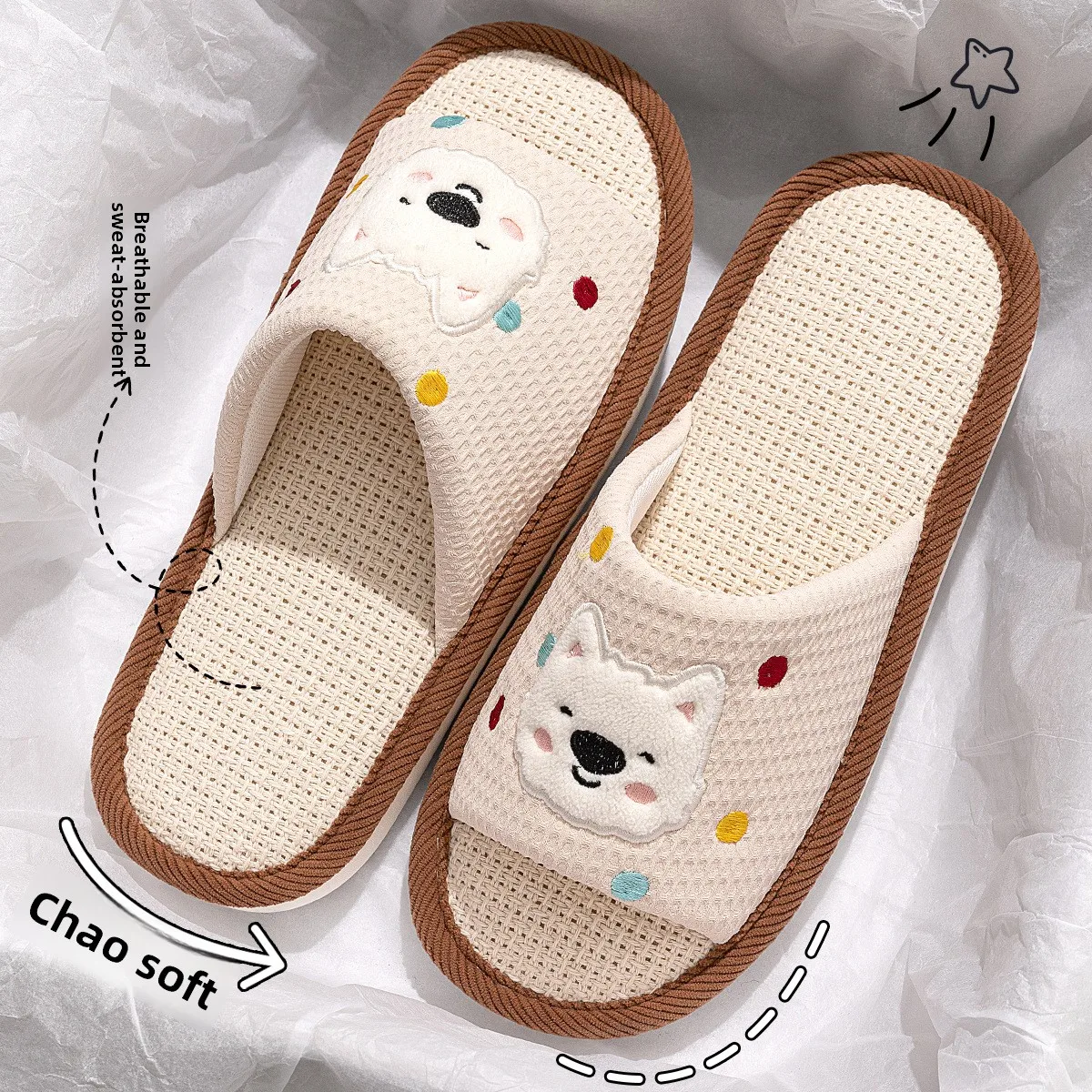 Womens Linen Slippers Breathable Anti Slip Indoor Cotton Summer Comfortable Couple Shoes image 3