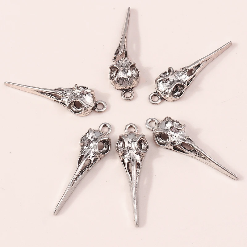 Leslie 10 Stück Punk Metall Rabenschädel Anhänger Silberfarben Halloween Anhänger Halskette Schmuckzubehör – Detail 5