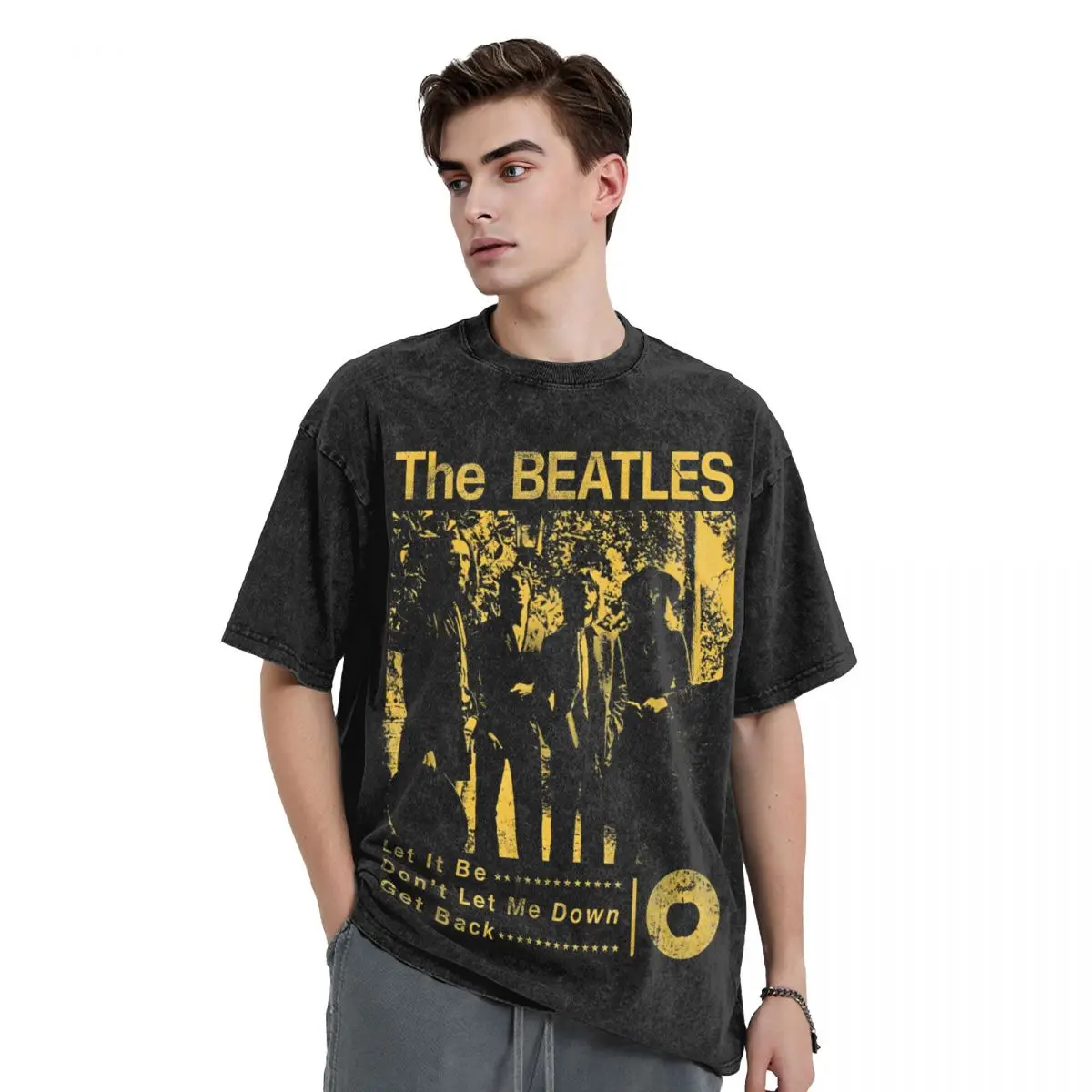 Hip Hop The B-Beatle Garden Washed T Shirt Streetwear Retro T-Shirt Rock Band Tees Tops Men Women Cotton Harajuku Printed