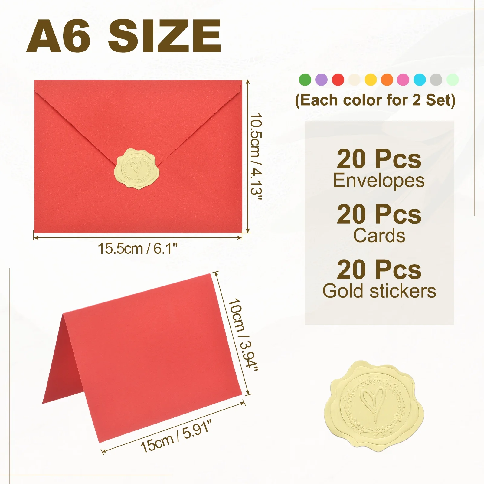 

20Sets 4x6 Blank Cards and Envelopes V Flap A6 Envelopes with Cardstock & Gold Stickers for Greeting Cards Wedding Invitations