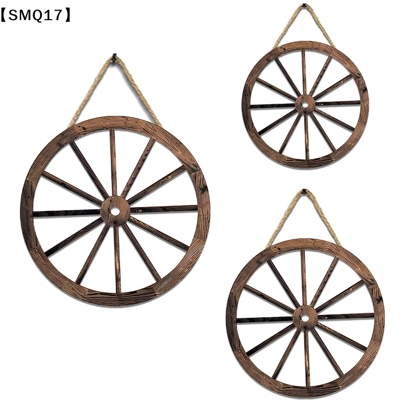 Wood Wagons Wheel Decorative Wooden Wheels Old Western Style Wagon Wheels Decor Vintage Rustic Wall Hanging Wood Cartwheel【SMQ】