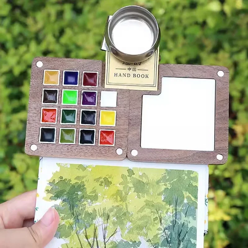 Mini Caixa De Pintura De Aquarela De Noz, paleta De Madeira Portátil, bandeja De Armazenamento Vazia, Suprimentos De Pintura De Arte