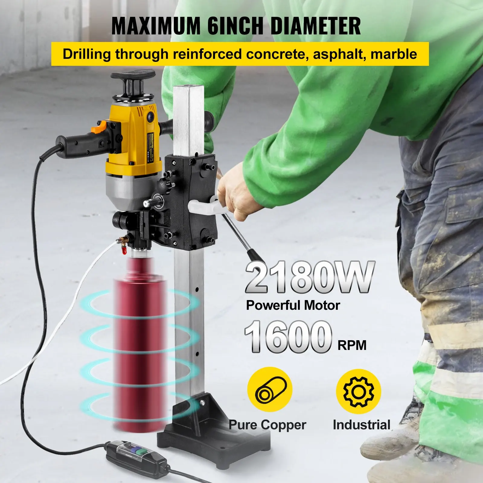 Core Drill Machine 2180W Diamond Core Drill Rig Powerful Rugged Concrete Core Drill 160MM With Stand Tool Concrete Brick Block