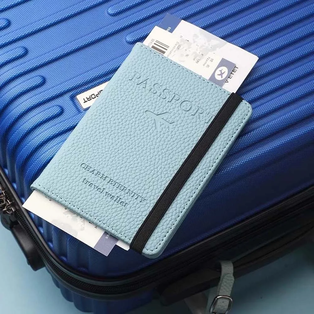 

Large Capacity RFID Passport Holder Elastic Strap Wallet Credential Storage Bag Litchi Grain Handbag PU Card Bag Shopping