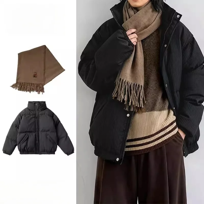 

Thiened Хлопковый Джет Мужской Зимний Теплый Ретро Sle Школьная Ветровка Шарф Хлопковый Комплект Одежды Из Две Частей Long Sve