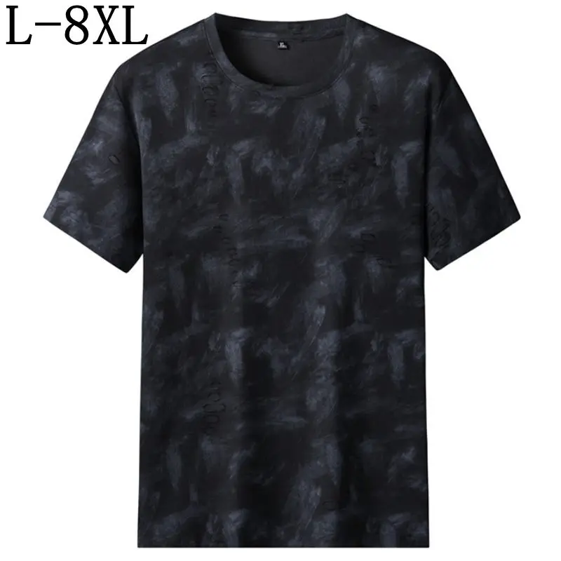 8XL 7XL 6XL 2026 New Summer High End Loose T shirt For Man Tops Hip Hop Printed Mens T-Shirts Fashion Hole camisetas masculino