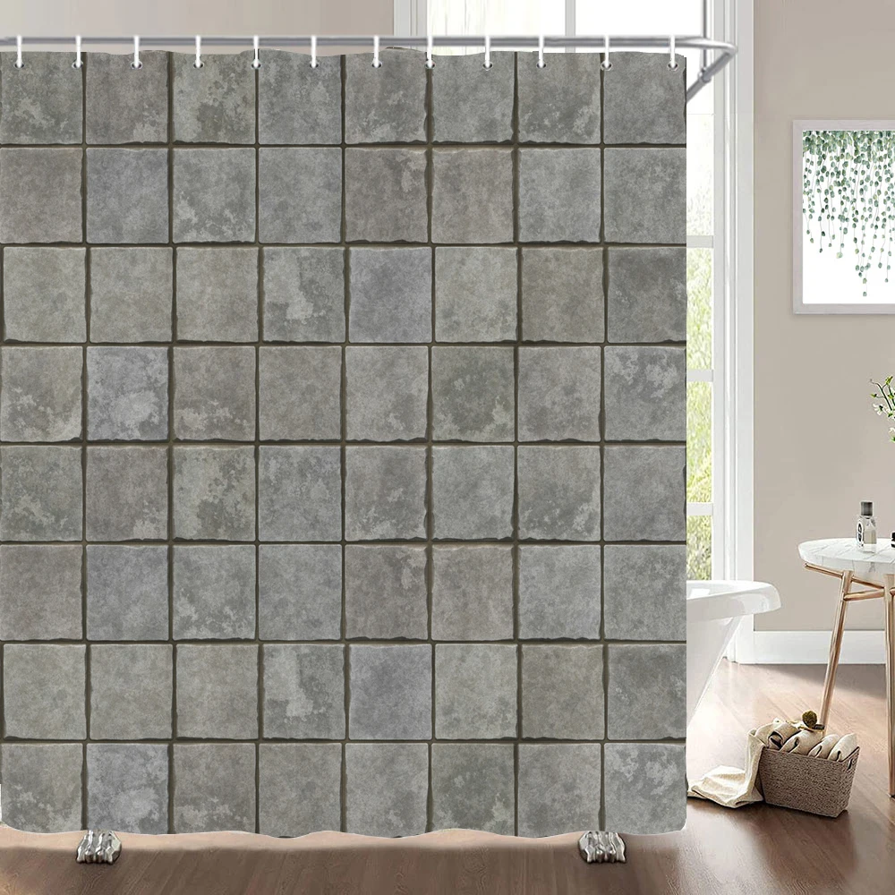 Village style Rock Brick Wall Retro Bathroom Shower Curtain Waterproof Polyester Fabric Home Decoration Art Bath Curtains