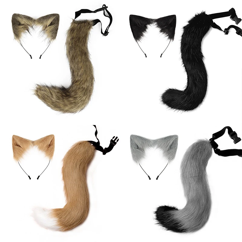 New Wolf Tail  Fox Tai lHandmade Fox Wolf Ears Headband and Faux Fur Tail for Halloween Cosplay Party Costume Accessories