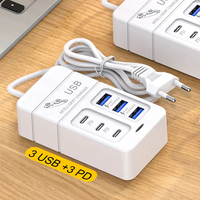 6Port USB Type C Phone Charger PD Charging Station Fast Charging USB Hub for iPhone 15 iPad Samsung Xiaomi Universal US/EU Plug