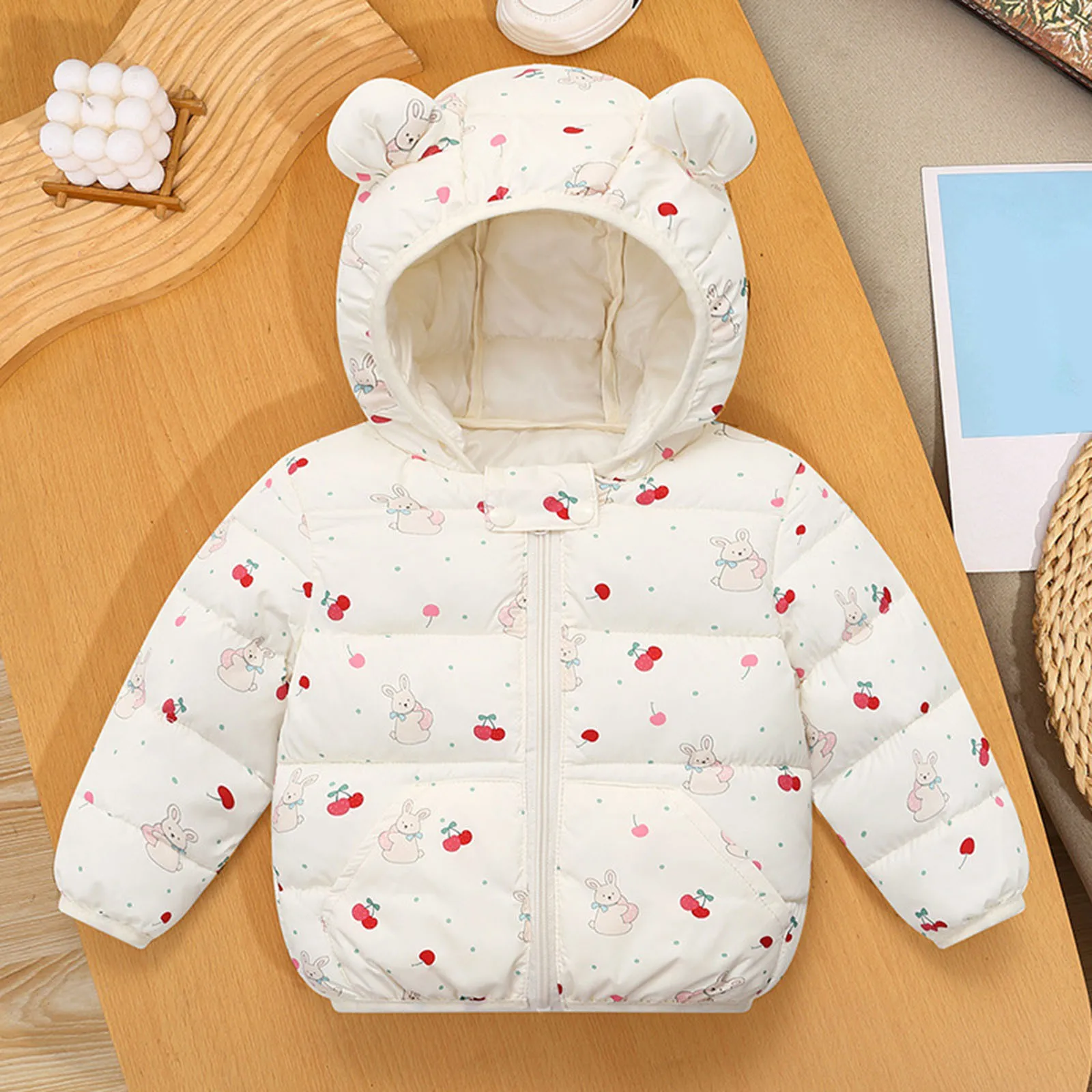 Winter Children's Cotton Coat Cartoon Dinosaur Pattern Hooded Long-Sleeved Down Jacket Suitable For Children Under 5 Years Old