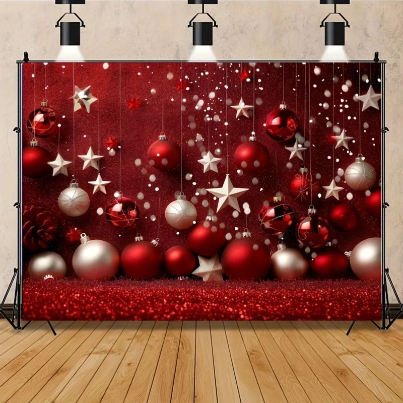 VIKAMA عيد الميلاد نسيج الغبار آلة قابل للغسل الأحمر الفضة عيد الميلاد الكرة ستار غرفة المعيشة غرفة نوم حائط الخلفية ديكور #4