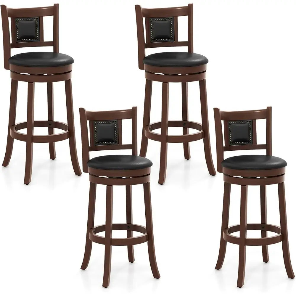 

Set of 4, 30.5 Swivel Bar Stools with Upholstered Seats, Curved Backs, and Rubberwood Legs for Kitchen Islands