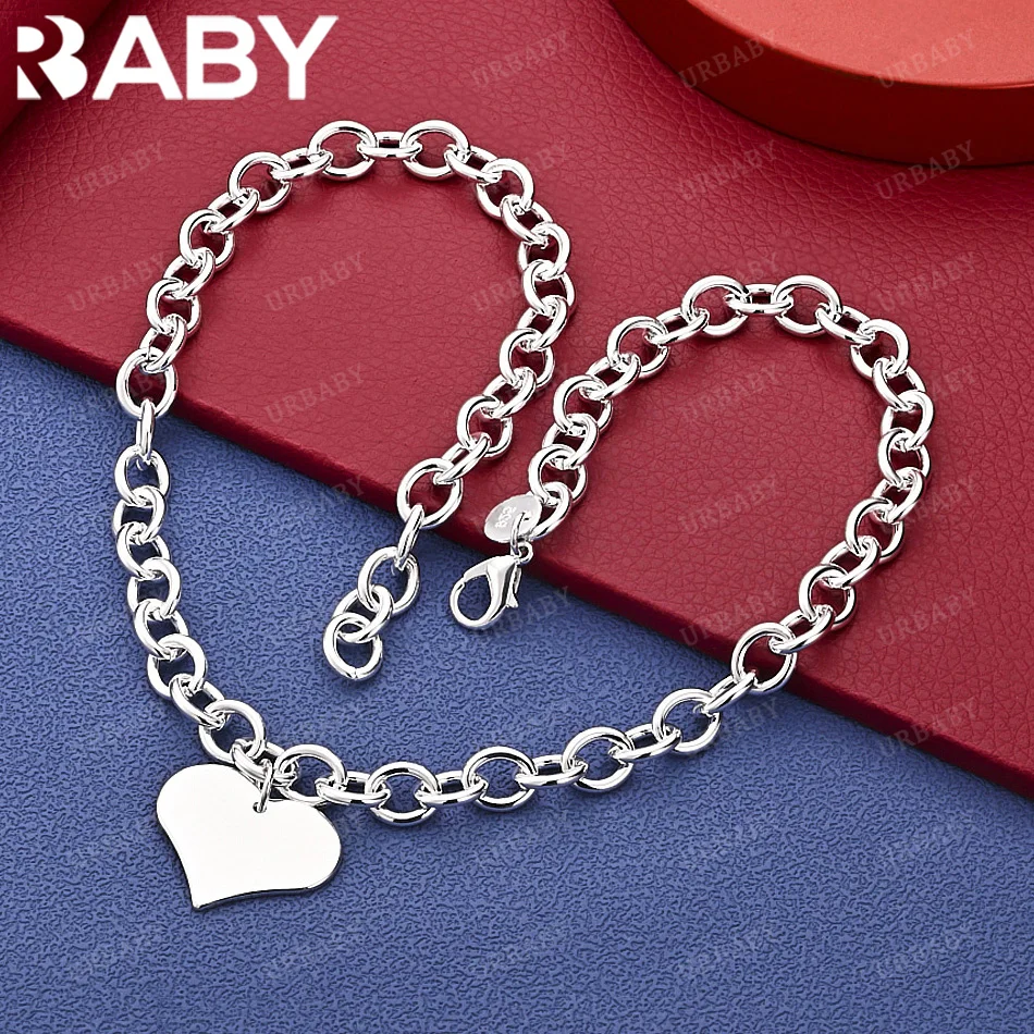 

URBABY 45cm 925 Sterling Silver Heart Chain Necklace Fashion Jewelry Grace Romantic Engagement Anniversary Gifts