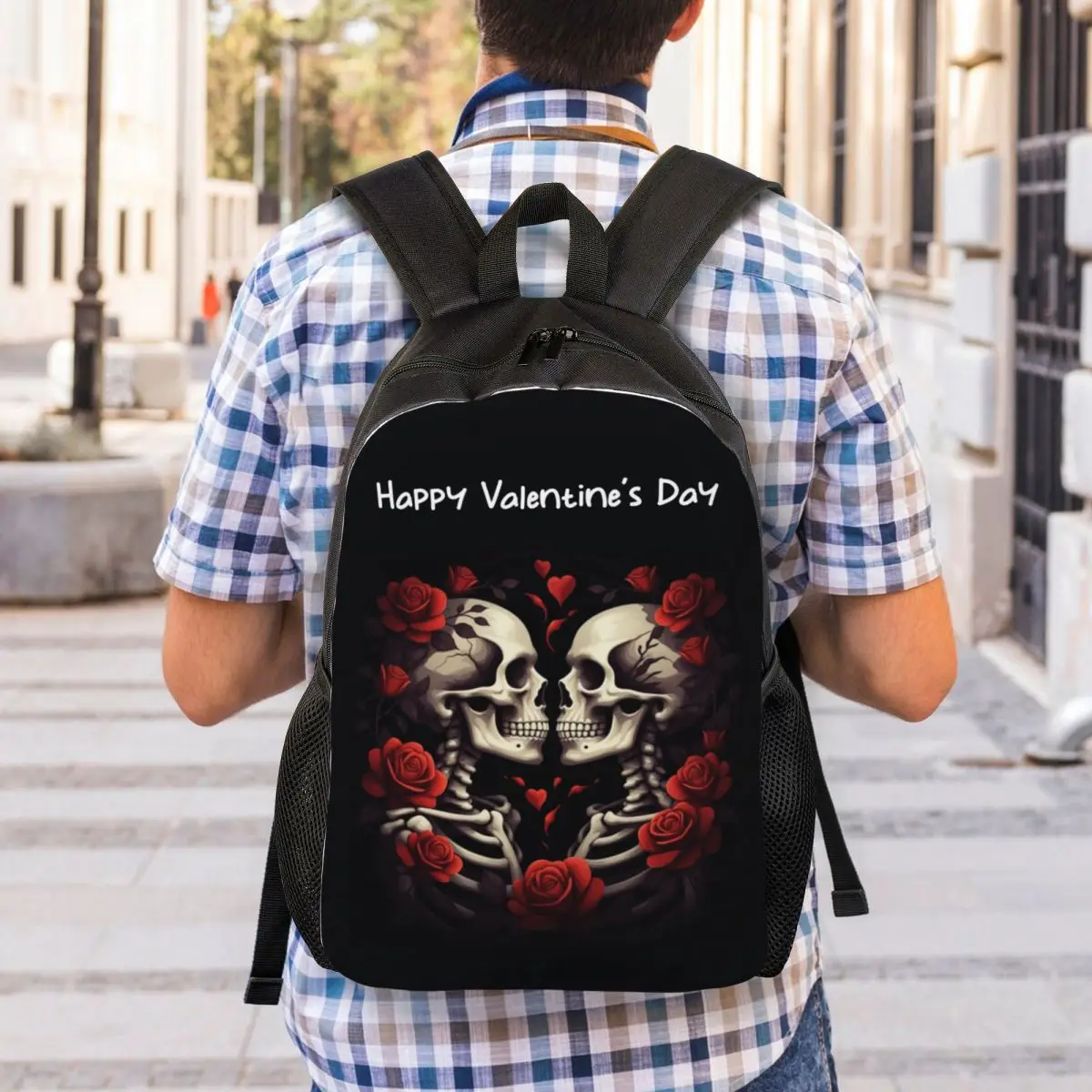 Personalized Halloween The Lovers Skeletons Backpack Women Men Basic Bookbag for School College Valentine's Day Bags