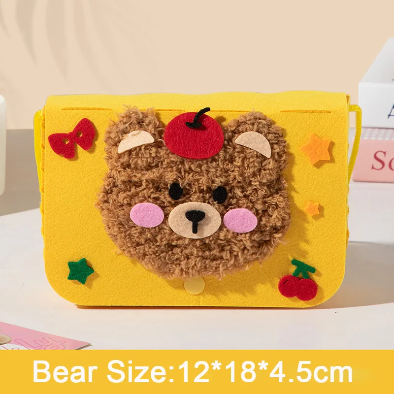 Sac à bandoulière de couture pour enfants, Kits artisanaux, broderie de fil, Animal de dessin animé, sac messager en tissu Non tissé, jouets faits à la main pour enfants