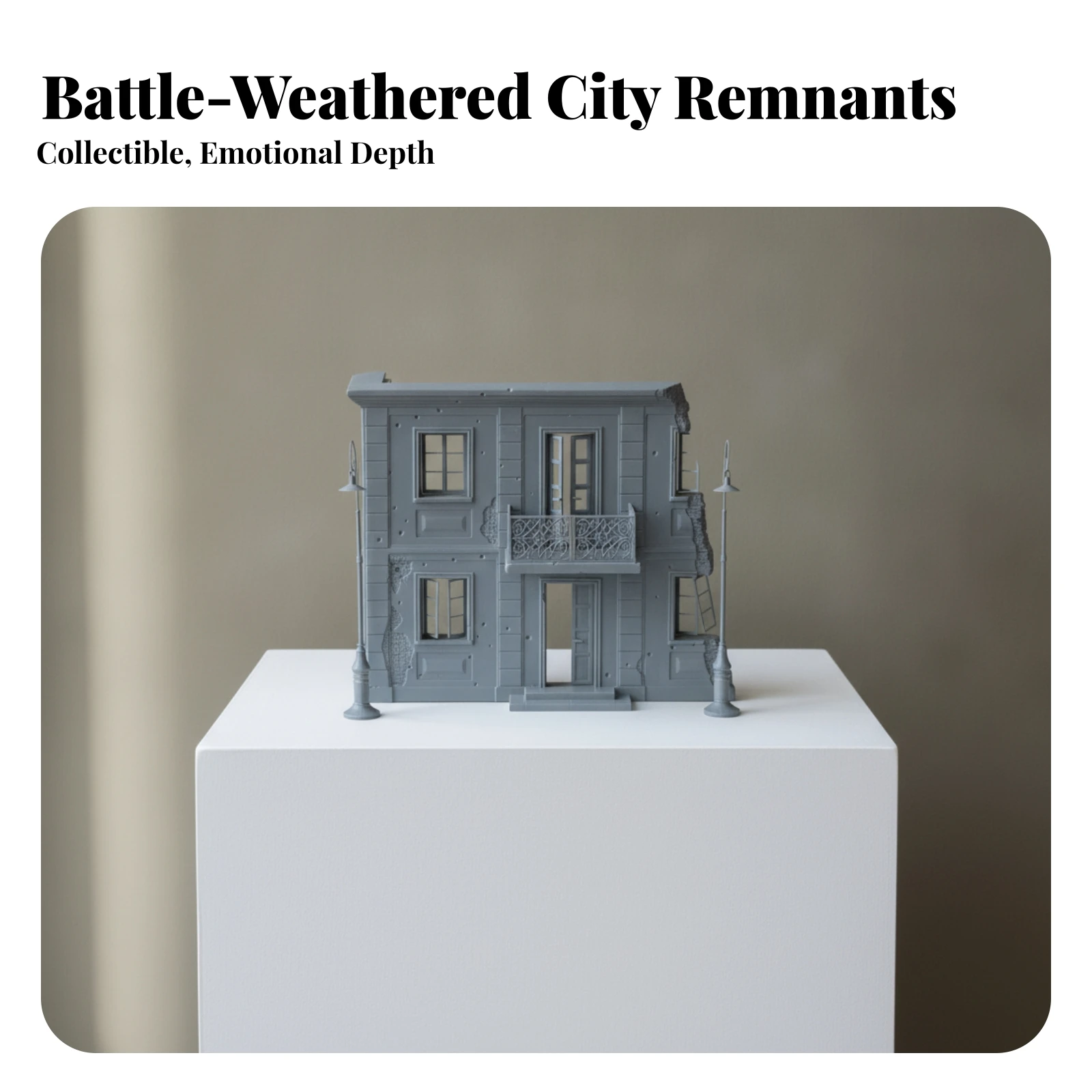 

War Building Facade 1/35 Scale Damaged City Building Brick Texture Gray Finish