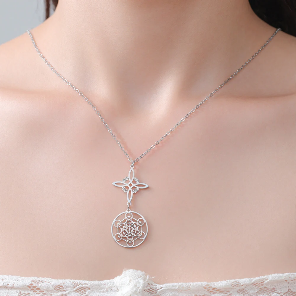 Dawapara Halskette mit Hexenknoten und Metatron-Anhänger, Wicca, Glücksbringer, Talisman, Edelstahl, mystischer spiritueller Schmuck – Detail 5