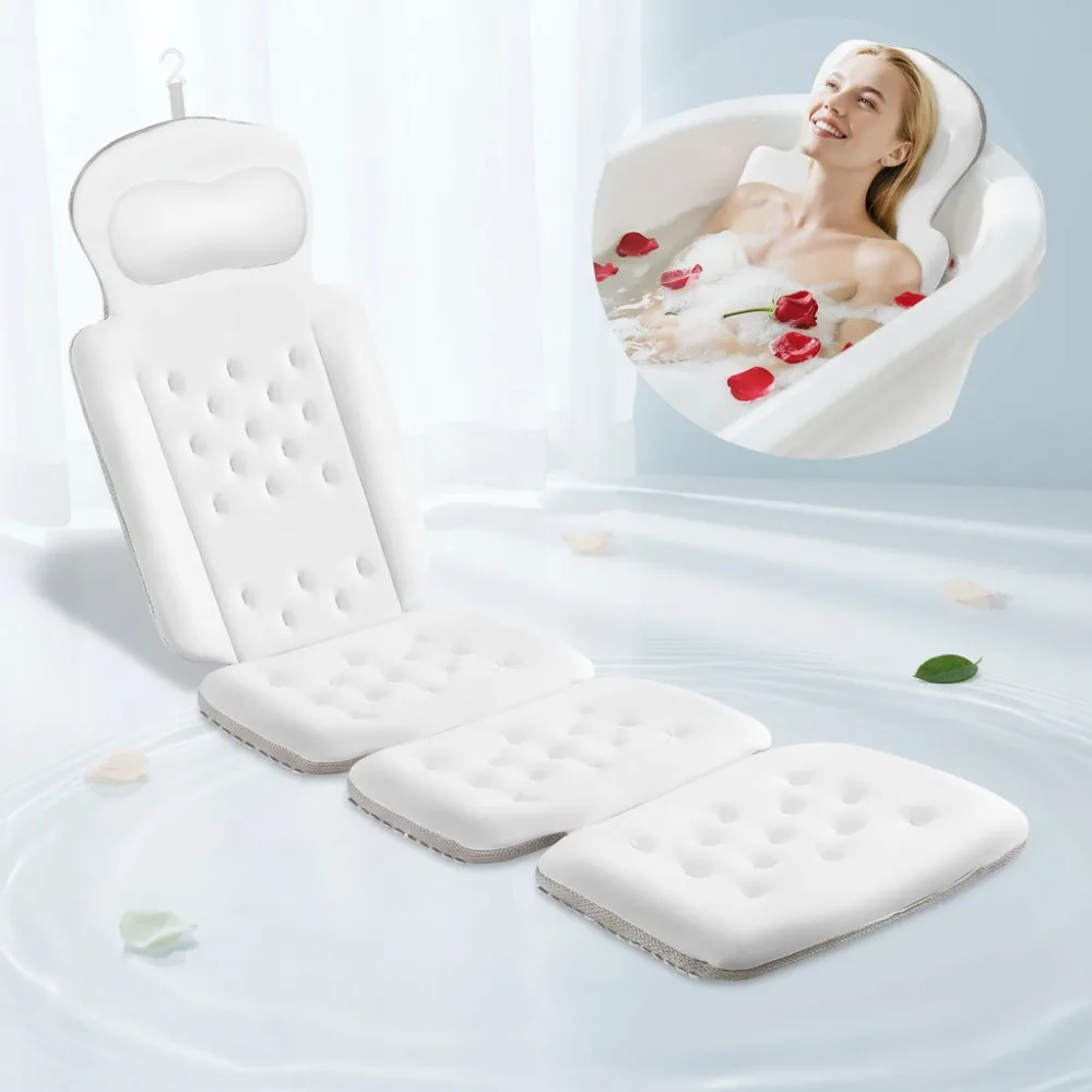 

Full Body Bath Pillow with 192 Suction Cups, Head Neck Support, Quick Dry Fabric, Includes Laundry Bag White 63x16