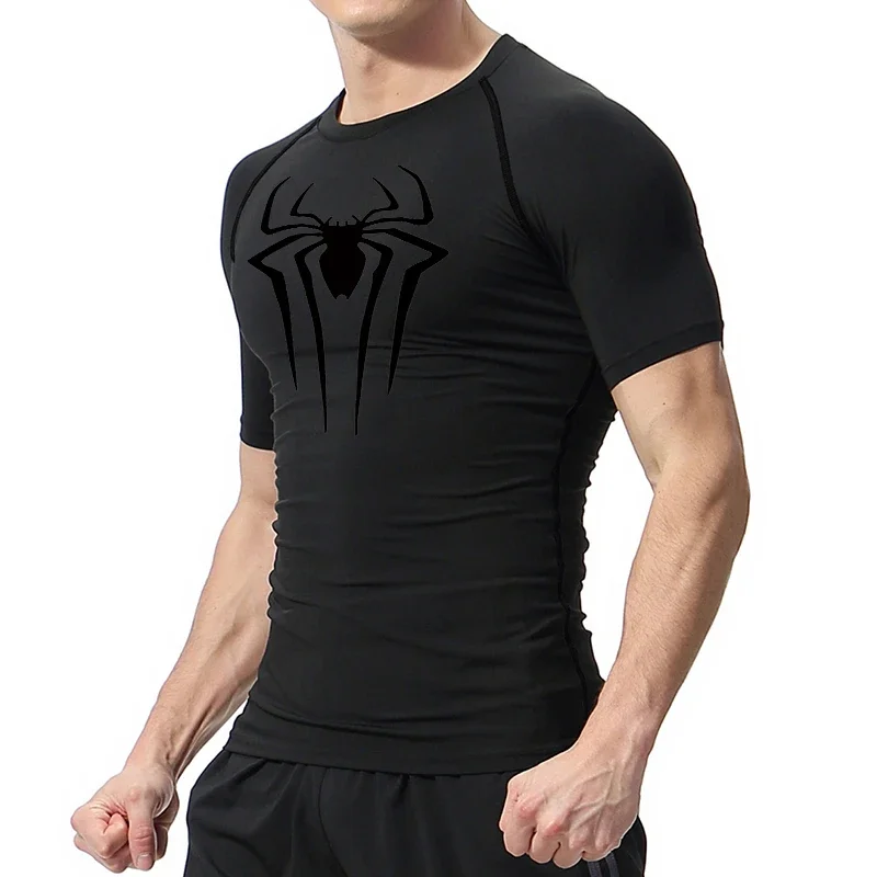 

Compression Shirts for Men Spider Print Summer Short Sleeve Rash Guard Gym Workout Tshirt Athletic Quick Dry Undershirts