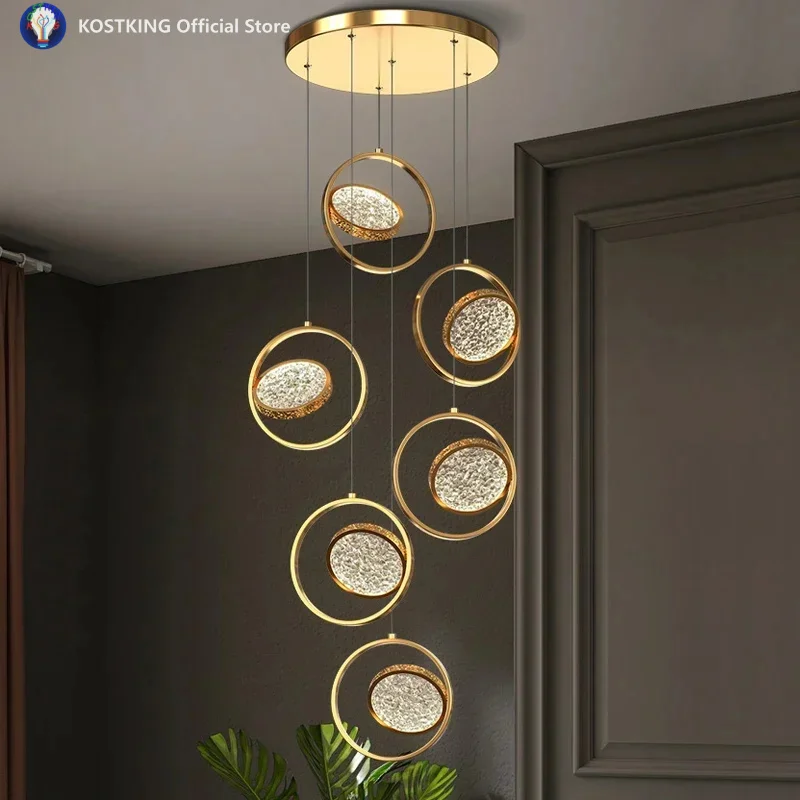Minimalist Stair Villa Deluxe Chandelier Chandelier Bar Model Room Kitchen Dining Room Art Living Room Lamp Ring Led Chandelier