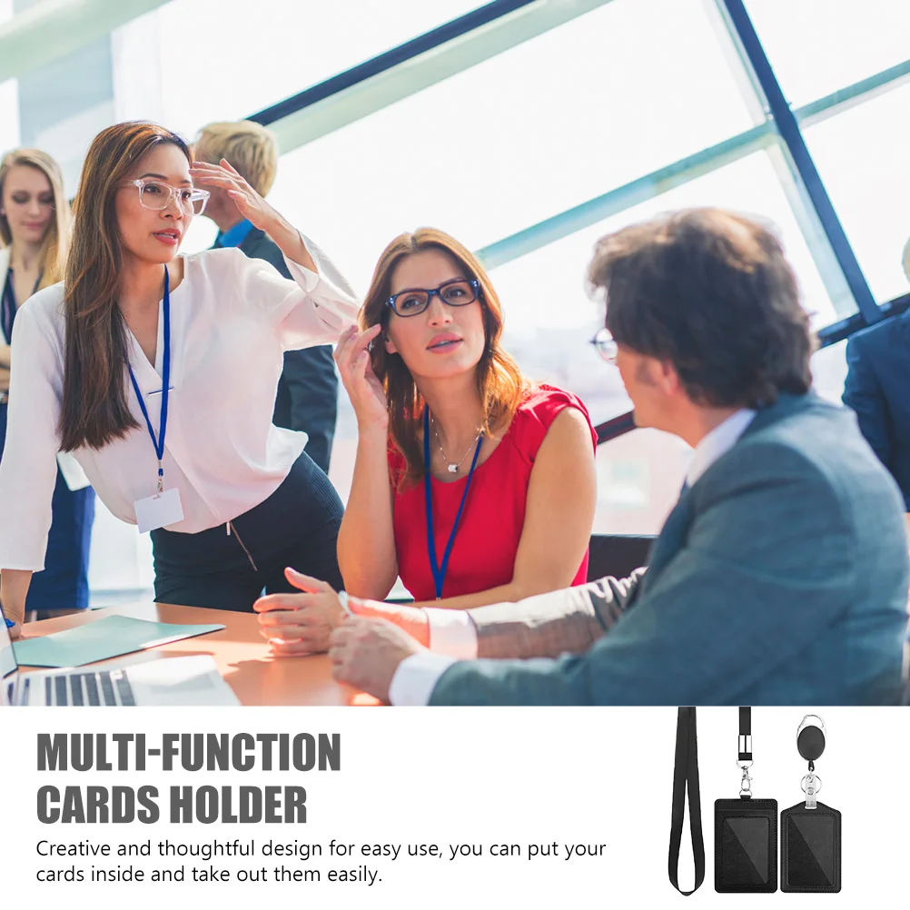 

1Set PU Badge Holder Retractable Id Card Case Work Office Name Tag Accessory Cards Holder with Lanyard
